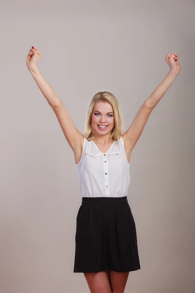 Blonde girl spreading hands with joy — Stock Photo, Image