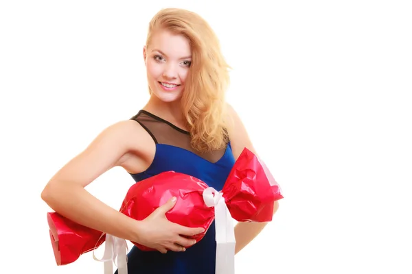 Holidays love happiness concept - girl with red gift — Stock Photo, Image