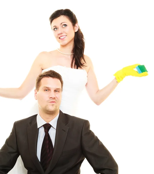 Woman holding sponge — Stock Photo, Image