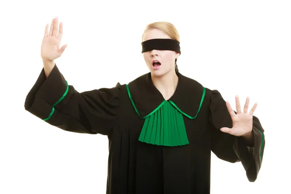 Blind justice. Woman covering eyes with blindfold — Stock Photo, Image