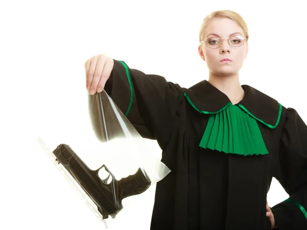 Woman lawyer holding weapon gun — Stock Fotó