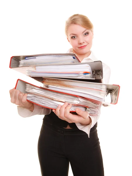 Business woman holding stack of folders — Stock Photo, Image