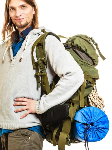 Adam turist backpacking — Stok fotoğraf