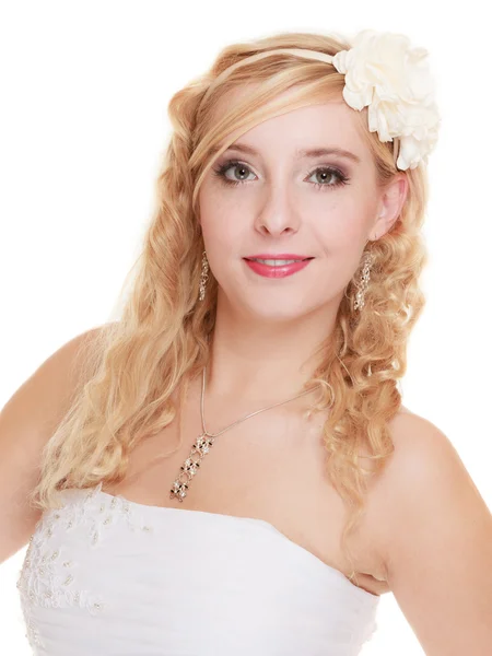 Sposa in abito bianco formale posa — Foto Stock