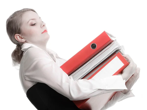 Bizneswoman gospodarstwa stos folderów — Zdjęcie stockowe