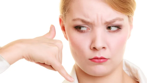 Businesswoman making call me gesture — Stock Photo, Image