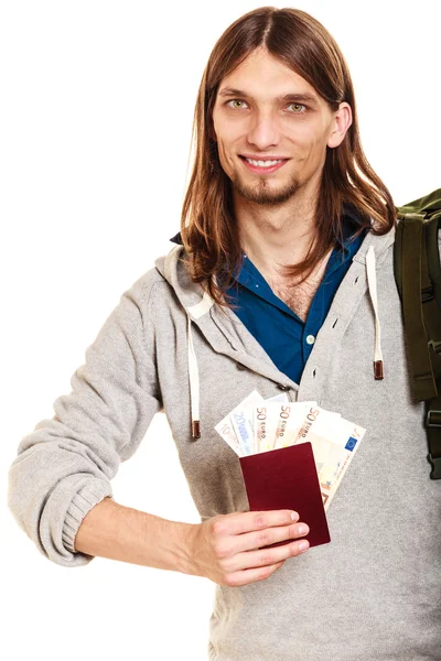 Mochilero con pasaporte — Foto de Stock