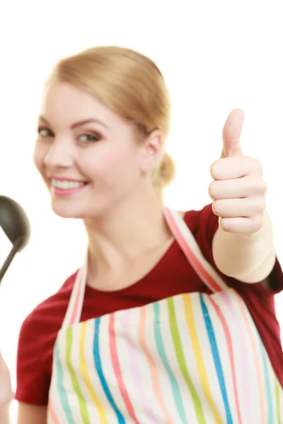 Housewife giving thumb up — Stock Photo, Image