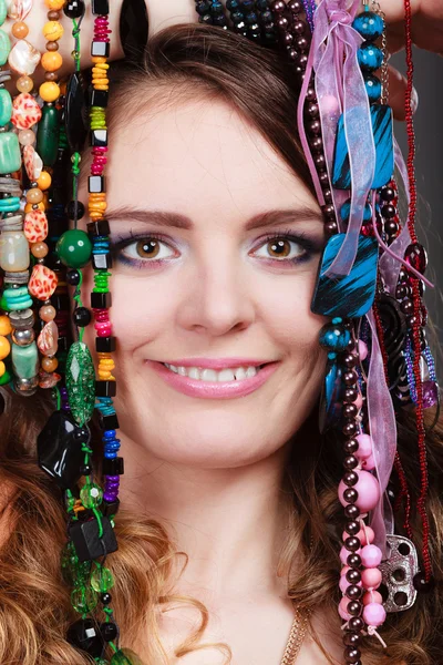 Woman holding  necklaces — Stock Photo, Image