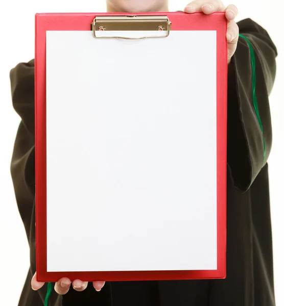 Woman  holding empty  clipboard — Stock Photo, Image