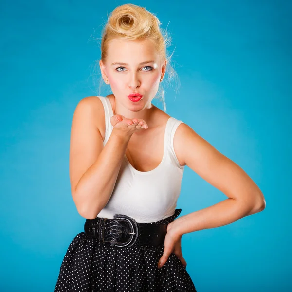 Retro pin up girl sending kiss. — Stock Photo, Image