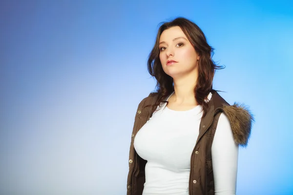 Woman posing in warm waistcoat — Stock Photo, Image