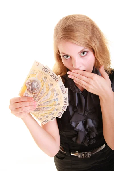 Woman holding polish currency — Stock Photo, Image