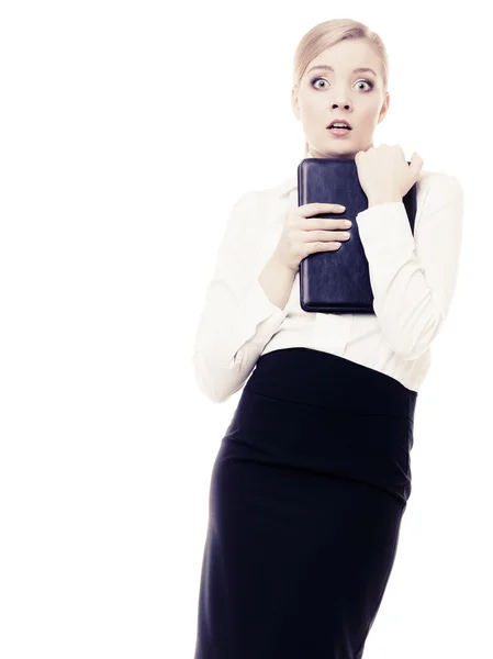 Afraid businesswoman shy woman. Stress in work. — Stock Photo, Image