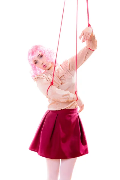 Girl stylized like marionette puppet — Stock Photo, Image