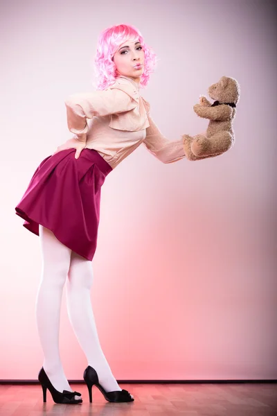 Woman  holding teddy bear — Stock Photo, Image