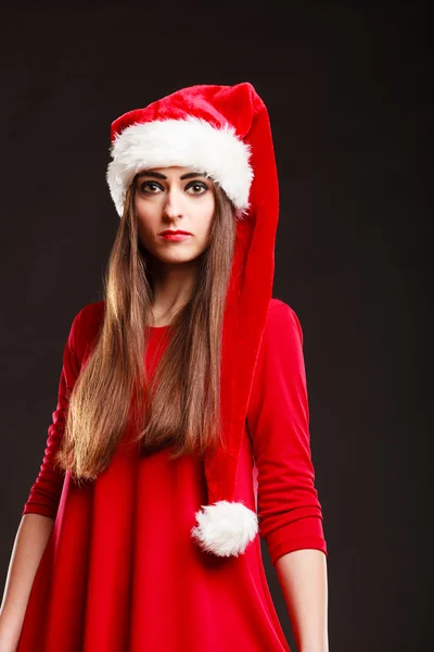 Donna con cappello da Babbo Natale in posa — Foto Stock