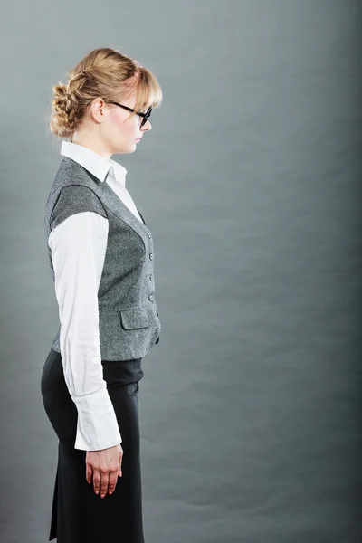 Woman white collar worker wearing vest — Φωτογραφία Αρχείου