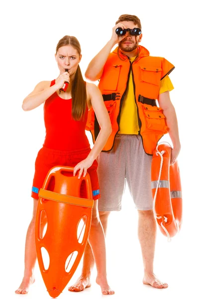 Man and woman supervising swimming pool — Stock Photo, Image