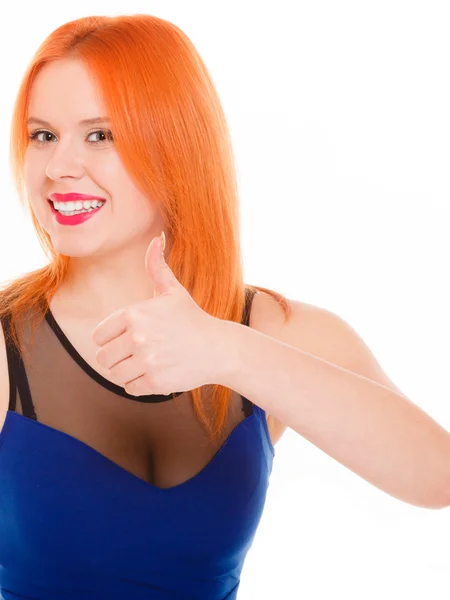 Mujer feliz dando pulgar hacia arriba — Foto de Stock