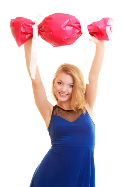 Girl holding  red gift — Stock Photo, Image