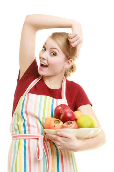 Huisvrouw of verkoper aanbieden van gezond fruit geïsoleerd — Stockfoto