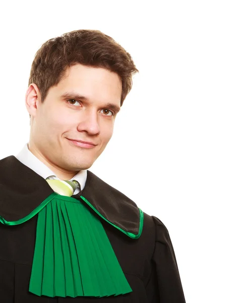 La loi. Homme avocat avocat en robe polonaise isolé — Photo