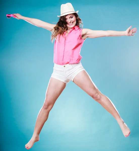 Girl in full length  having fun jumping — Stock Photo, Image