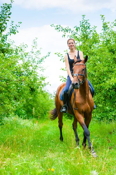 Donna fantino formazione cavallo . — Foto Stock