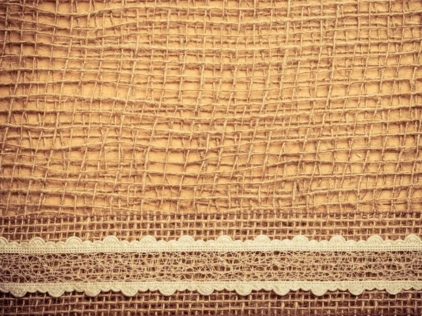 Marco de encaje en tela de arpillera — Foto de Stock
