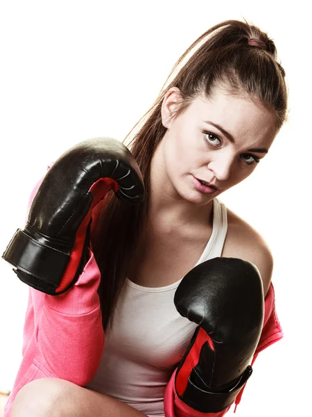 Fit woman boxing isolated on white. — Stock Photo, Image