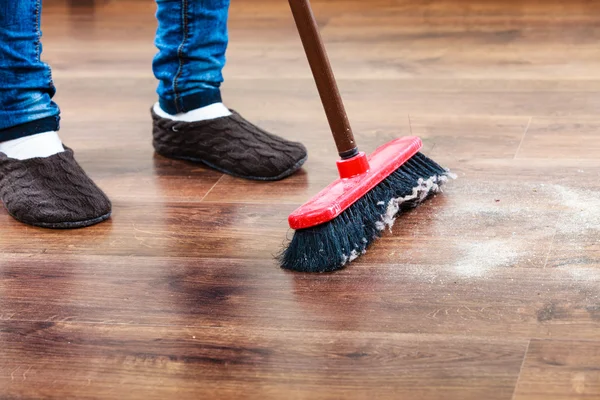 Cleaning woman sweeping — Stock Photo, Image