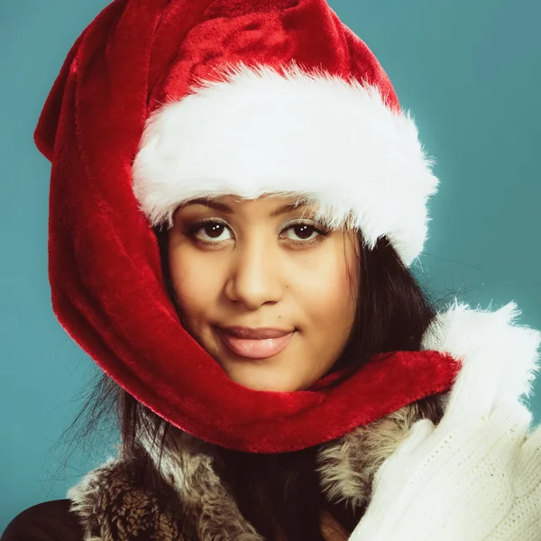 Woman wearing santa helper hat — Stock Photo, Image