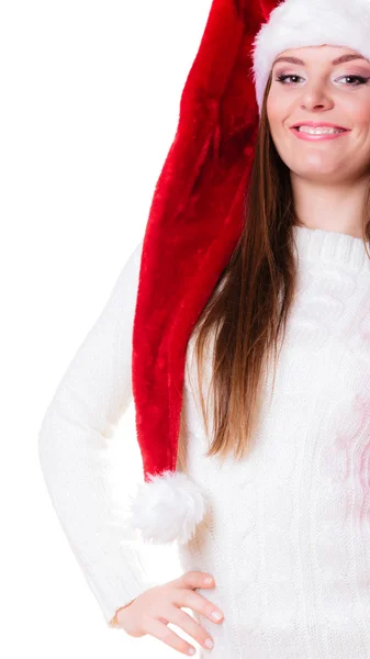 Mujer vistiendo sombrero ayudante de santa —  Fotos de Stock