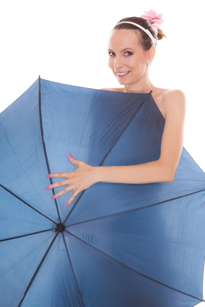 Pretty attractive bride woman holding umbrella — Stock Photo, Image