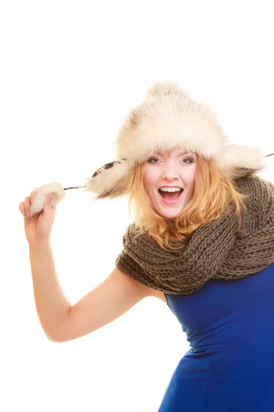 Woman in fur hat posing — Stock Photo, Image
