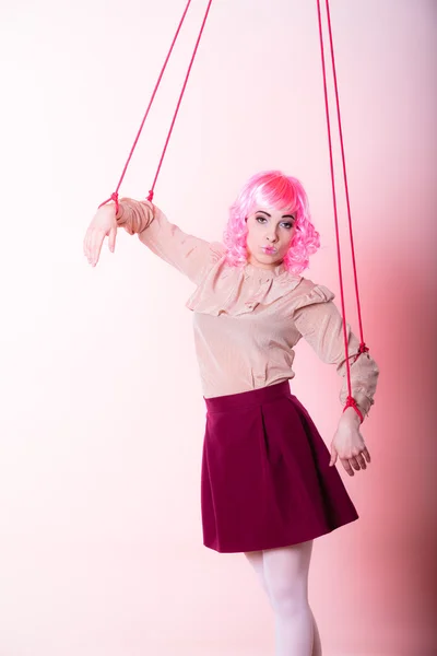 Woman  stylized like marionette puppet — Stock Photo, Image