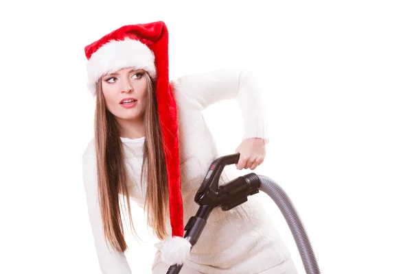 Funny girl with vacuum cleaner — Stock Photo, Image