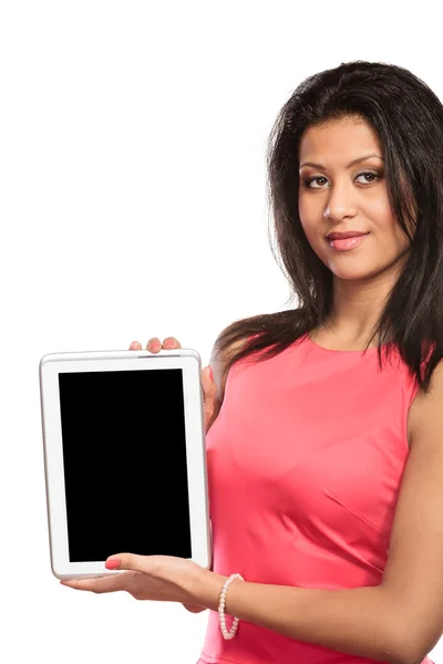 Woman holding tablet — Stock Photo, Image