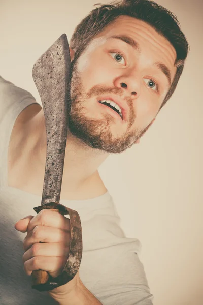 Adam elinde pala büyük bıçak — Stok fotoğraf