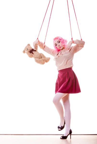 Woman girl stylized like marionette — Stock Photo, Image