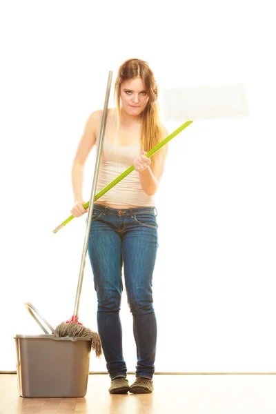 Tired woman mopping floor. — Stock Photo, Image