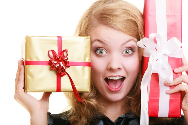 Holidays love happiness concept - girl with gift boxes — Stock Photo, Image