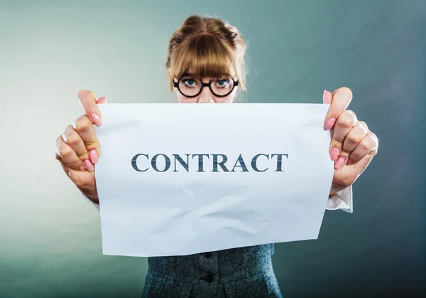 Business woman showing crumpled contract — Stock Photo, Image