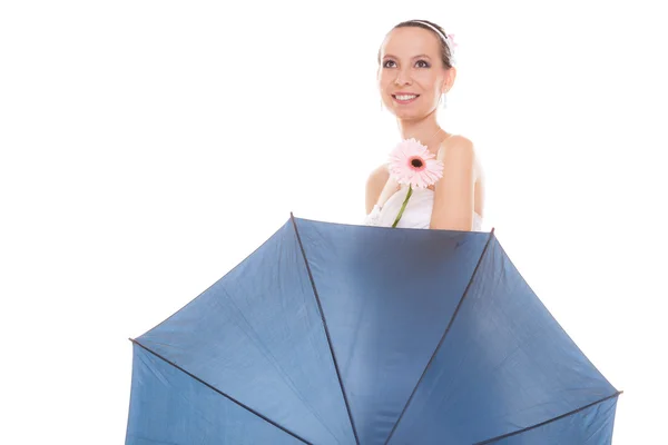 Braut mit blauem Fächer — Stockfoto