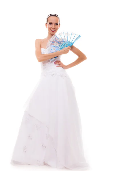 Sposa con ventilatore blu — Foto Stock