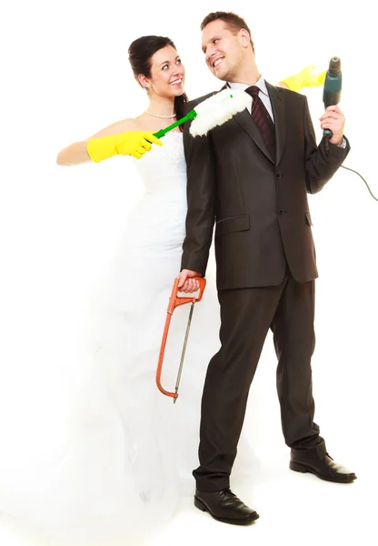 Conceito de trabalho doméstico e casal. — Fotografia de Stock