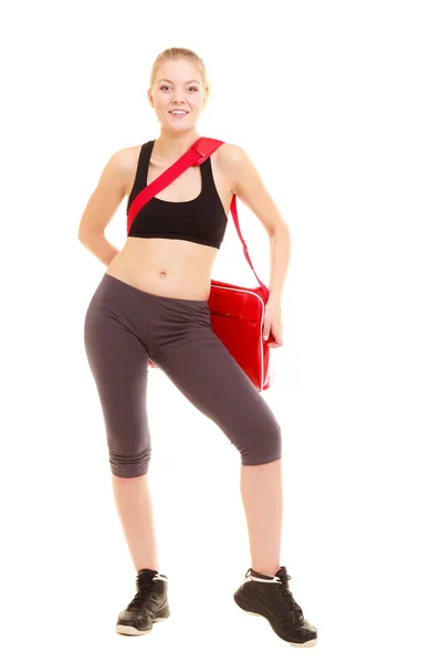 Deporte. Chica deportiva de fitness en ropa deportiva con bolsa de gimnasio —  Fotos de Stock