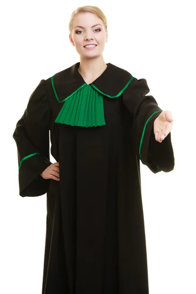 Woman lawyer making welcome inviting gesture — Stock Photo, Image