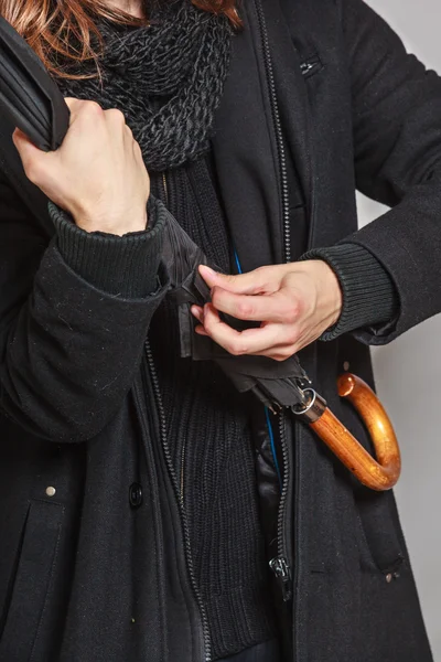 Closeup of fashion man wearing black coat. — Stock Photo, Image